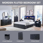 Fluted 7 Drawer Dresser for Bedroom, 48" Tall Black 7 Drawer & Chests of Drawers, Wood Modern Chest of Drawers with Deep Storage for Bedroom, Closet Hallway, Entryway, Living Room, Black