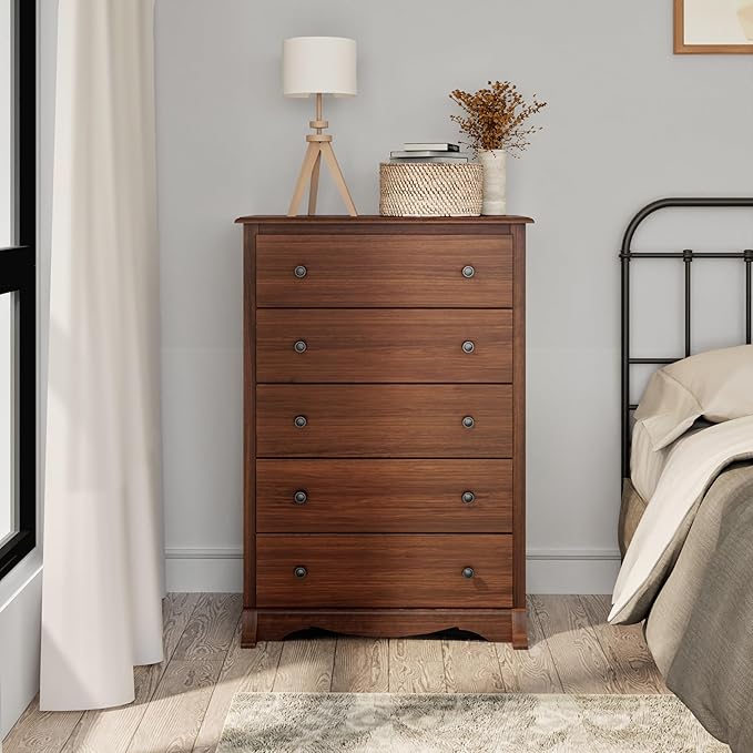 Prepac Sonoma Traditional 5-Drawer Tall Dresser for Bedroom, Functional Bedroom Dresser Chest of Drawers 17.75" D x 31.5" W x 44.75" H, Cherry