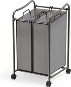 Simple Houseware 2-Bag Heavy Duty Rolling Laundry Sorter Cart, Dark Gray – 2 Section Removable Bags and Lockable Wheels for Laundry Room Organization