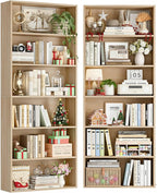 FOTOSOK 70.8" Tall Bookcase Shelf, 6 Tier Wide Bookshelf with Storage, Billy Bookcase Set of 2, Large Bookshelf for Living Room, Home Office,Light Oak