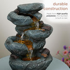 Alpine Corporation TZL418 14" 3 Tier Rock Fountain with LED Lights, Elegant Cascading Water Feature for Tabletop, Indoor Decor, Relaxing Stone Waterfall for Home & Office, Gray