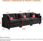 Aoowow Modular Sectional 3 Seater Cloud Sofa Couch for Living Room,113.8" Cloud Sofas with Deep Seat,Modern Chenille 3 Seat Sofas,Fluffy Cloud Couches for Bedroom,Apartment,Office (Black, 3 Seater)