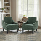 Modern Accent Chairs Set of 2 Upholstered Reading Chair for Bedroom with Side Pockets Comfy Living Room Chairs Living Room Oversized Armchair for Office, Apartment (Green Chenille)