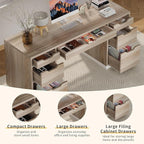 Computer Desk with Storage Drawers, 54 Inch Executive Desk with 7 Drawers for Bedroom, Office Desk with File Drawers for Work Study Writing, Small Spaces, White and Walnut