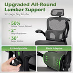 Office Chair Ergonomic Desk Chairs with Adjustable Lumbar Support& Headrest Hanger, High Back Breathable Mesh Chair with Wheels, Rolling Swivel Comfy Task Computer Chair for Home Work Gaming