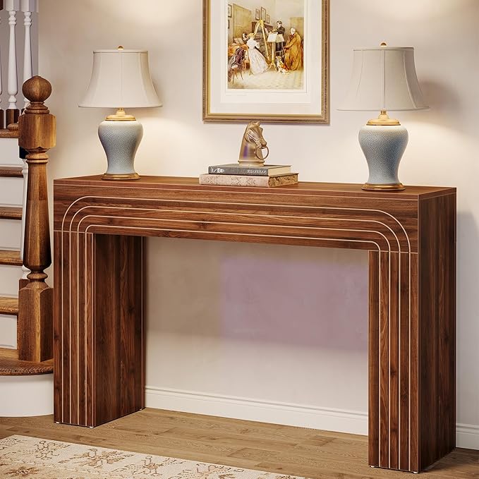 Tribesigns Farmhouse Console Table, 55-Inch Entryway Table with Heavy Duty Legs, Long Narrow Sofa Table Behind Couch, Wooden Accent Furniture for Hallway, Living Room, Entrance, Foyer (Walnut Brown)