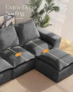 107" Comfy Cloud Couch with L-Shape Chaise & Deep Seat, Modular Sectional Sofa in a Box, Boneless Upholstered Couches for Living Room, No Assembly Required (Soft Corduroy, Gray)