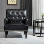 MOJAY Faux Leather Accent Chair Set of 2, Mid-Century Modern Living Room Chair Lounge Study Sofa Chair with Sturdy Wood Legs, Club Chair Armchair for Bedroom Home Study Reception (Black)