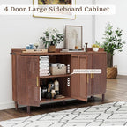 4 Doors Storage Cabinet, 2 Tier Wooden Storage Organizer Cabinet with Adjustable Shelf, Sideboard Buffet Cabinets with Iron Curved Doors Accent Shoe Rack for Entryway Hallway Living Room (Walnut)
