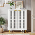 Tribesigns 6-Tier Farmhouse Shoe Cabinet with Shutter Doors, Wooden Shoe Organizer Rack with Adjustable Shelves, Modern Large Hidden Storage Furniture for Entryway, Hallway (White&Gold)