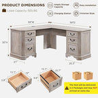 T4TREAM 59" Executive L Shaped Desk with Drawers,Farmhouse Wood Computer Coner Desk, Featuring Charging Station,File Drawer, Storage Cabinet,for Home Office Work and Study (Light Rustic Oak)
