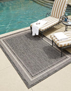 Unique Loom Outdoor Border Collection Area Rug - Soft Border (10' x 13' Rectangle, Black/ Ivory)
