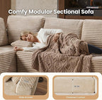 Cloud Sectional Couch with Chaise, Boneless U-Shaped Cloud Couch with Deep Seat, Soft Plush Modern Minimalist Sofa, Assembly Free Modular Floor Sofa for Office Living Room Apartment, Beige