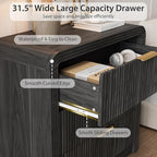 Fluted 3 Drawer Dresser, 31.8'' Tall Dresser for Bedroom, Modern Wood Chest of Drawers with Round Edge & Metal Handle, Large Nightstand with 3 Drawers for Living Room, Hallway, Entryway (Dark Walnut)