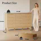 57" Wide Dresser for Bedroom, 12-Drawer Fluted Dresser with Metal Handles, Wood Chest of Drawers with Smooth Slides and Stable Base, Modern Storage Cabinet for Living Room, Nursery