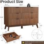 Fluted Dresser for Bedroom,49.6'' Modern Wooden Walnut Dresser with 6 Drawers, Bedroom Dressers, Natural Wood Chest of Drawers for Living Room, Hallway (Walnut)