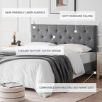 Linen Upholstered Headboard Twin Size, Diamond Tufting Solid Wood Twin XL Headboard Only, Adjustable Height from 37” to 51” Head Board, Dorm Bed Frame or Wall Mount Headboards, Light Grey