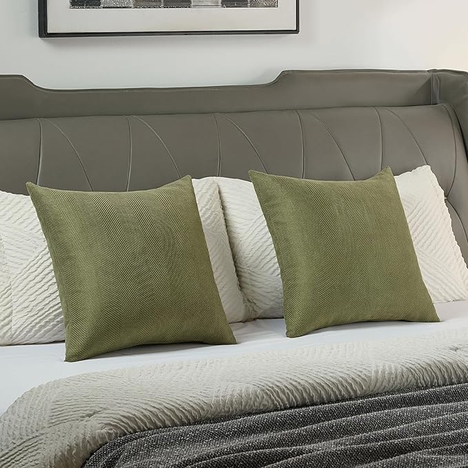 FUTEI Moss Green Chenille Throw Pillow Covers 12x20 Inch Set of 2,Soft Wide Chevron Textured Lumbar Pillow Cases,Farmhouse Home Decor for Couch Bed Living Room