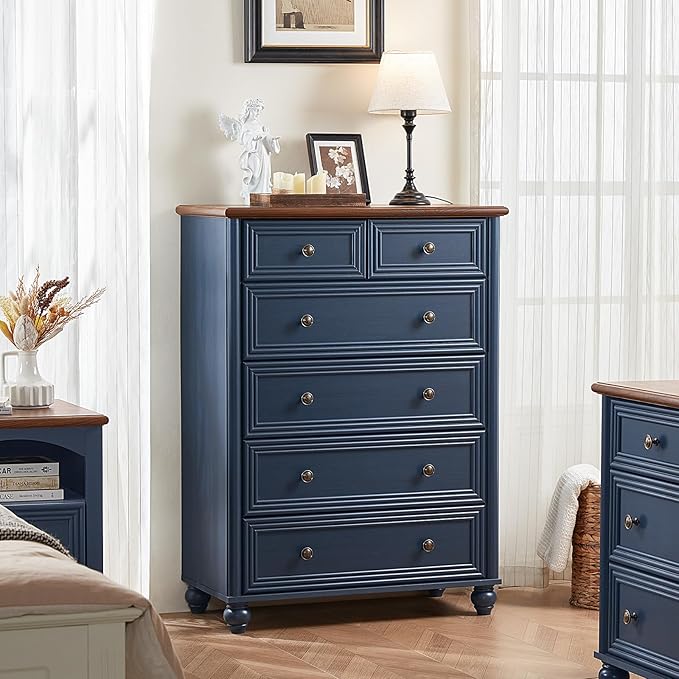 Dressers and Night Stand Set of 3, Wood 43.5" Tall Dresser and 18" Wide with Charging Station Chest of Drawers, Roman Column Nightstand Set of 2, Bedroom Furniture Dresser Suites for Home Living Room
