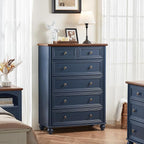 Dressers and Night Stand Set of 3, Wood 43.5" Tall Dresser and 18" Wide with Charging Station Chest of Drawers, Roman Column Nightstand Set of 2, Bedroom Furniture Dresser Suites for Home Living Room