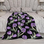 Purple Tulip Blanket Flower Gifts for Girls Women Tulip Floral Throw Blanket for Kids Adults Soft Warm Cozy Fleece Blanket for Couch Sofa Bed 60"x80"