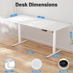 Shahoo 55 Inch Standing Desk, Electric Height Adjustable Computer Desks with Hook and Cable Hole, White