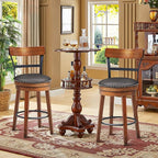 COSTWAY Bar Stools Set of 2, 360-Degree Swivel Stools with Leather Padded Seat, Single Slat Ladder Back & Solid Rubber Wood Legs, Counter Height Stools for Pub, Restaurant, Kitchen, Brown (2, 25.5)