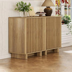 LukeAlon Fluted Sideboard Cabinet, Farmhouse Boho Accent Buffet Cabinet with Storage, 47" Wooden Credenza Hallway Cabinets for Living Room Dining Room Entryway, Natural Wood Color