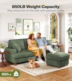 87in Corduroy Couch, Kidirect Sofa No Tool Assembly, Comfy Couches for Living Room 21in Deeper Seats, Corduroy Sofas for Living Room with 2 Pillows, Oversized Loveseat Sofa, Boho Love Seat Green Couch