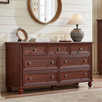 7 Drawers Dresser for Bedroom, Farmhouse 54" Wide Wood Dressers Chest of Drawers, Vintage Design TV Stand, Rustic Storage Dresser Organizer with Metal Handle Closet for Living Room, Hallway