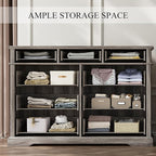 LINSY HOME Updated Dresser for Bedroom with 9 Drawers, Wide Chest of Drawers, Wooden Tall Bedroom Dresser, Storage Organizer for Closet, Living Room, Hallway, Grey