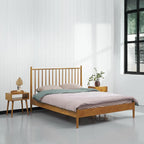 NTC Inno Wooden Bed Frame with Headboard, Solid Oak and Rubber Wood Foundation with Silent Slats and Wood Central Supports, 1000 Lb Capacity, Effortless Assembly, Queen Rustic - Oak