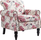 Accent Chair, Upholstered High Back Floral Armchair with Nailhead Trim & Wood Legs, Comfy Wingback Reading Single Sofa Chair for Small Spaces, Living Room, Bedroom (White Floral, Set of 2)