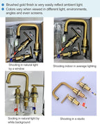 WOWOW Brushed Gold Bathroom Faucet Widespread Bathroom Sink Faucet 2 Handle Lavatory Tap 3 Holes with Drain and Supply Hoses Mordern Basin Taps