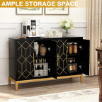 HLR Accent Cabinet with 4 Doors&Shelves, Sideboard Buffet Cabinet with Gold Trim, Modern Black Storage for Living Room, Entryway, Kitchen, Dining Room, Hallway