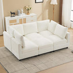 Modular Sectional Cloud Sofa Bed, 6-Seater Convertible Sofa Couch with Ottoman, Modern Deep Seat Sleeper Sofa for Living Room, Chenille Beige