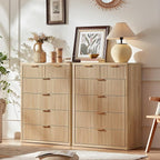 LEYAOYAO Fluted 6 Drawers Dresser for Bedroom, 42" Tall Modern Chest of Drawers with Metal Handle, Curved Profile Design,Natural Wood Drawer Organizer for Bedroom, Living Room, Hallway, Entryway