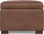 SIMPLIHOME Gabbie 48 inch Wide Contemporary Rectangle Rectangular Storage Ottoman in Distressed Saddle Brown Vegan Faux Leather, Assembled, for The Living Room, Entryway and Family Room