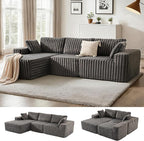 Apicizon 113" Modular Sectional Couch for Living Room, L Shaped Sectional Sofa Couch with Deep Seat, 3 Seat Boneless Sofa with Chaise Longue for Apartment，No Assembly Required (Plush Corduroy Gray)
