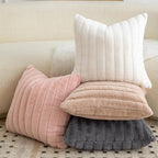 Pack of 2 Faux Fur Throw Pillow Covers 18x18 Inch Striped Decorative Soft Plush Couch Pillow Case Home Decor for Bed, Sofa, Living Room Cream White