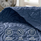 Madison Park Quebec Reversible Quilt Set Damask Design, Double Sided Stitching All Season, Lightweight Bedspread Bedding Set, Matching Sham, Navy, Twin(81"x110") 2 Piece