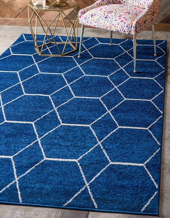 Unique Loom Trellis Frieze Collection Area Rug - Geometric (8' x 10', Navy Blue/ Ivory)