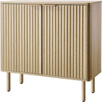 VEVOR Fluted Cabinet, Buffet Cabinet with 2-Tier Storage, Coffee Bar Cabinet with Adjustable Shelves, Sideboard Buffet for Hallway, Entryway, Living Room, or Kitchen, Oak