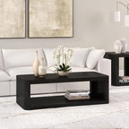 Henn&Hart 47" Rectangular Low-Profile Coffee Table with Open Storage Shelf for Living Room, Family Room, or Office, Black Grain