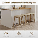 Thor Wicker Premium Solid Wood Counter Stool 24", Set of 2, Backless Counter Height Seating with Hand-Knitted Rope, Eco-Friendly Modern Design (Light Brown)