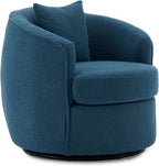 Swivel Accent Chair Set, Modern Upholstered Boucle Barrel Arm Chairs with Pillow for Living Room, 360 Degree Round Swivel Sherpa Armchair with Round Base for Bedroom Club (2, Dark Blue)