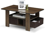 Furinno Andrey Coffee Table with Bin Drawer, Columbia Walnut/Dark Brown