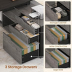SEDETA 71" Executive Desk with File Cabinet, Large Office Desk with Drawers and Shelves, L Shaped Computer Desk with Power Outlets, Business Furniture Desk Workstation for Home Office, Gray