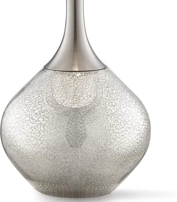Possini Euro Design Swift Mid Century Modern Table Lamps 30.5" Tall Set of 2 Mercury Glass Chrome Double Sheer Drum Shade Decor Living Room Bedroom House Bedside Nightstand Home Office Entryway