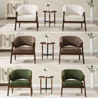 Modern White Accent Chair, Upholstered Armchair Living Room Chair for Bedroom, Comfy Barrel Reading Nook Chairs, Chenille, Wood Legs,1PC